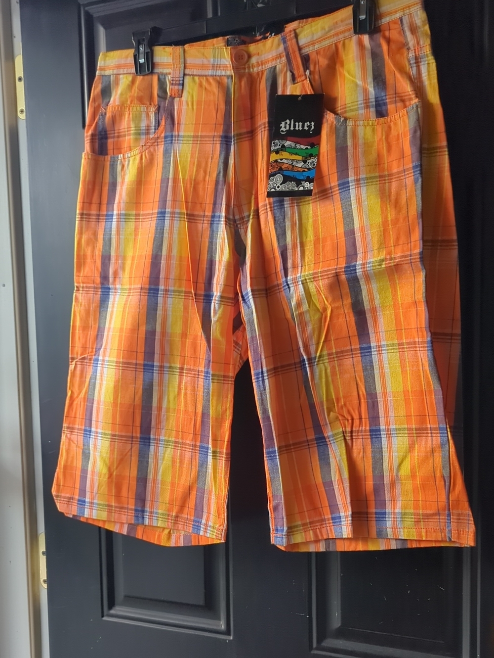Bluez Orange Plaid Casual Men's Shorts Size XL (36-38) NWT